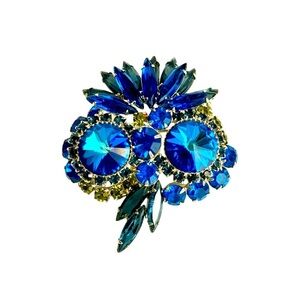 Juliana Owl Brooch Peacock Blue Margarita Stones Vintage Estate Pin Book Piece